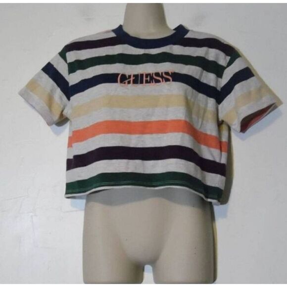 Guess Shirt‎ Ladies Extra Small Crop Top Rainbow Short Sleeve - Picture 3 of 7